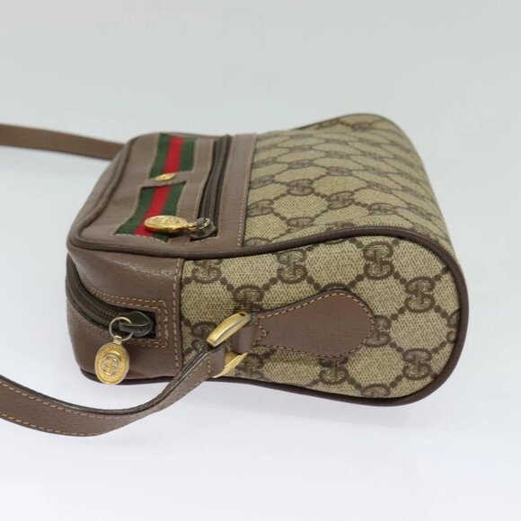 GUCCI GG Supreme Web Sherry Line Bag PVC Beige Gold 001 44 6655 Auth 131721 - Picture 3 of 15